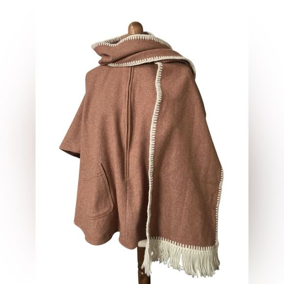 Vintage Sweaters - Vintage Wool Poncho with Marching Scarf One Size Fall Winter Caroling